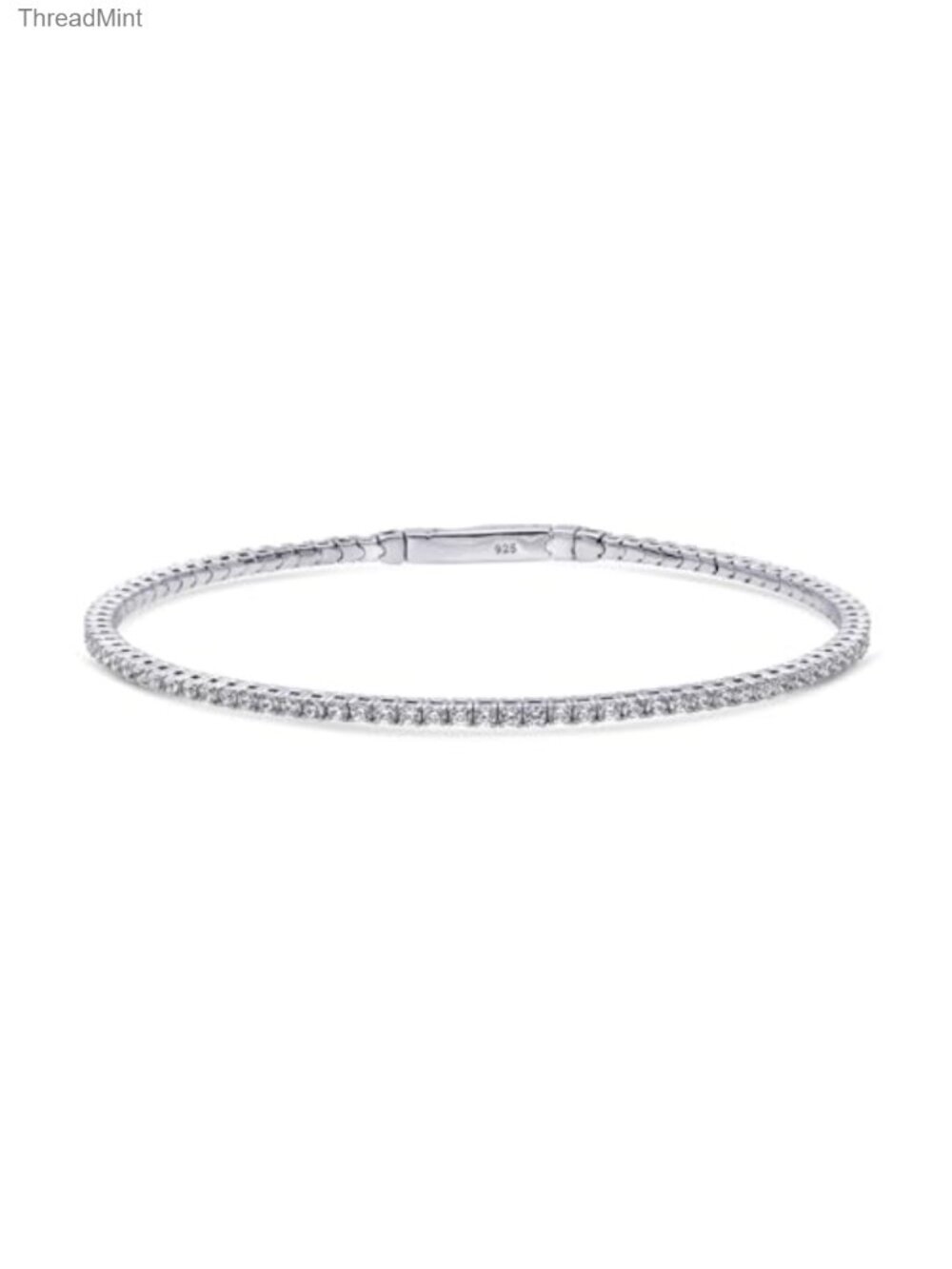 Flexible Sterling Silver Bangle Bracelet with Cubic Zirconia CZ, 7 Inch